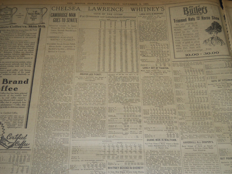 1905 NOVEMBER 8 THE BOSTON HERALD - JEROME MCCLELLAN WIN IN NEW YORK - BH 261