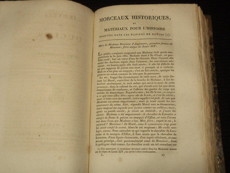 1820-1821 OEUVRES DE DUCLOS FRENCH VOLUMES 1-3 - PARIS - KD 4133