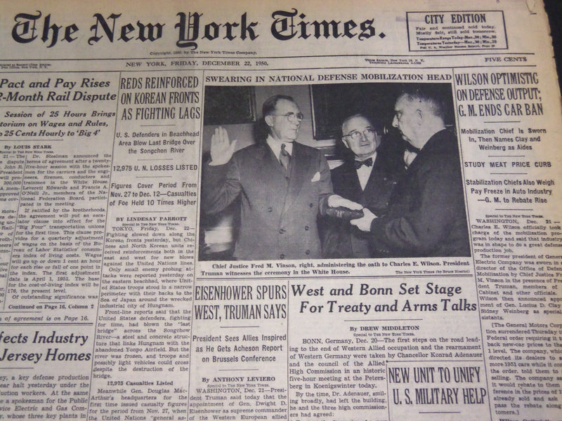1950 DECEMBER 22 NEW YORK TIMES - CHARLES WILSON MOBILIZATION HEAD - NT 4718