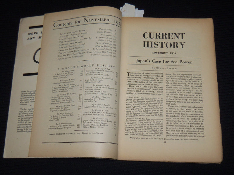 1934 NOVEMBER CURRENT HISTORY MAGAZINE - ALLAN NEVINS - JAPAN'S CASE - SP 4862O