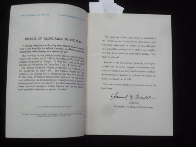 1970 OUR FLAG SOFTCOVER BOOK - HOUSE CONCURRENT RESOLUTION 407 DOCUMENT - J 9860
