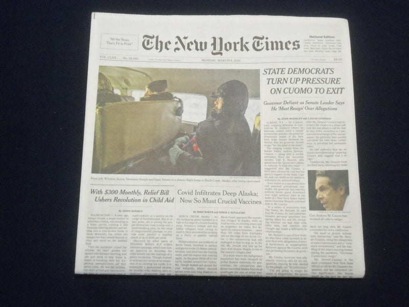 2021 MARCH 8 NEW YORK TIMES - STATE DEMOCRATS TURN UP PRESSURE ON CUOMO TO EXIT