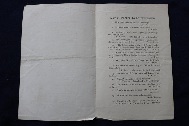 1905 NATIOINAL ACADEMY OF SCIENCES AUTUMN MEETING BOOKLET - YALE UNIV. - K 1388