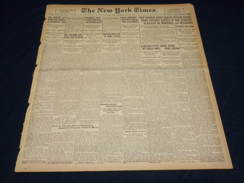 1921 MAY 26 NEW YORK TIMES - ONE AMERICAN LEFT IN HOYLAKE TOURNEY - NT 7857