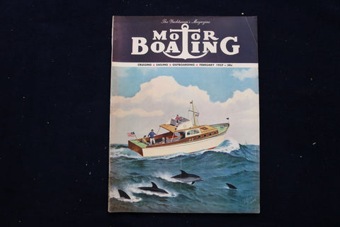 1957 FEBRUARY MOTOR BOATING MAGAZINE - AN ILLUSTRATED BOAT COVER - E 11697