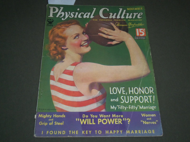 1934 NOVEMBER PHYSICAL CULTURE MAGAZINE - GREAT COVER & PHOTOS - SP 8558