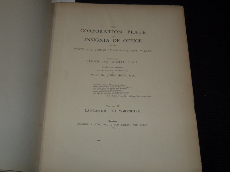 1895 THE CORPORATION PLATE AND INSIGNIA OF OFFICE VOLUME #2 - ENGLAND - Z 239