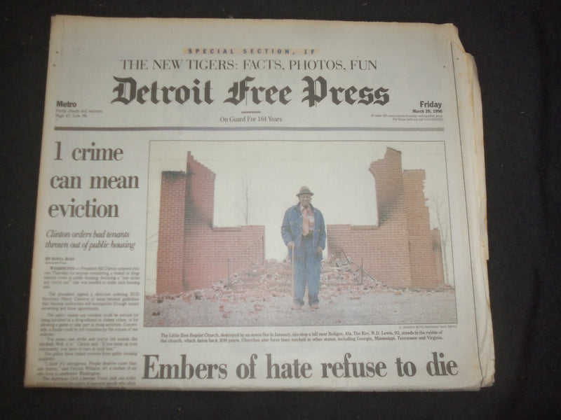 1996 MAR 29 DETROIT FREE PRESS NEWSPAPER - EMBERS OF HATE REFUSE TO DIE- NP 7630