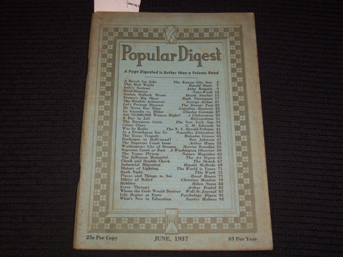 1937 JUNE POPULAR DIGEST MAGAZINE - VOLUME 1 NO. 1 - DAVID SINCLAIR - K 1029