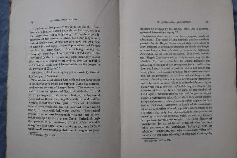 1913 NOVEMBER JUDICIAL SETTLEMENT OF INTERNATIONAL DISPUTES - SOFTCOVER - K 2980