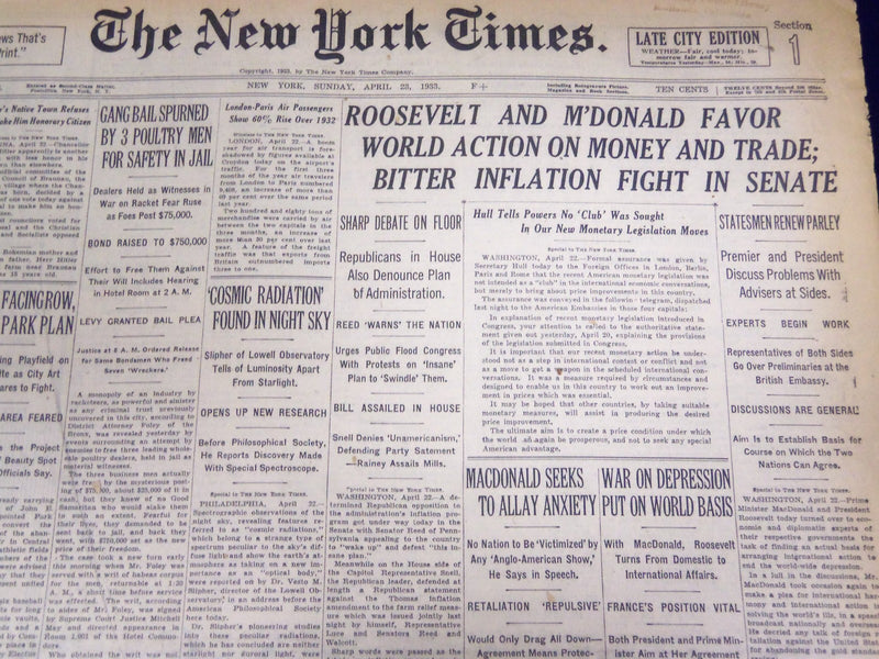 1933 APRIL 23 NEW YORK TIMES - COSMIC RADIATION FOUND IN SKY - NT 3841