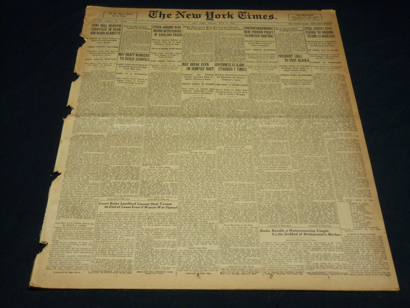 1923 JULY 6 NEW YORK TIMES NEWSPAPER - MAY BREAK EVEN ON DEMPSEY BOUT - NT 7739
