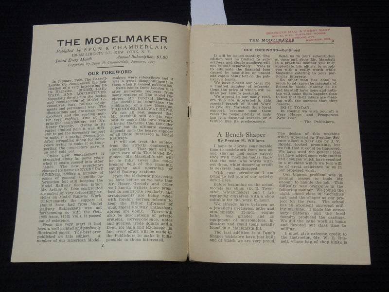 1925 JANUARY THE MODEL MAKER MAGAZINE - VOLUME 2 NO. 1 - K 2644