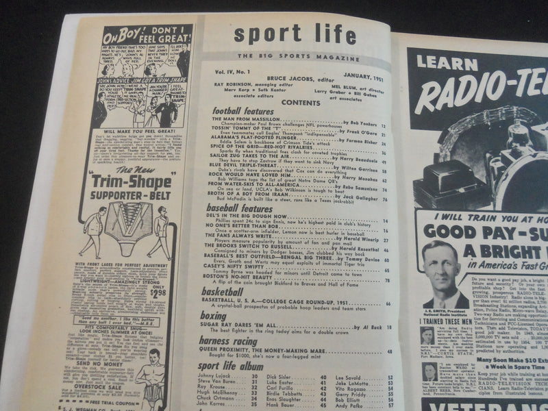 1951 JANUARY SPORT LIFE MAGAZINE - BILLY COX - BOB LEMON - J 7727
