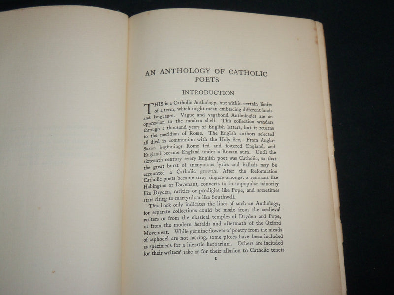 1926 AN ANTHOLOGY OF CATHOLIC POETS HARDCOVER BOOK BY SHANE LESLIE - KD 6941