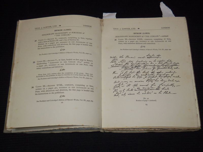1930 CHAS J. SAWYE RRARE AND CHOICE BOOKS & MANUSCRIPTS CATALOGUE - J 7490
