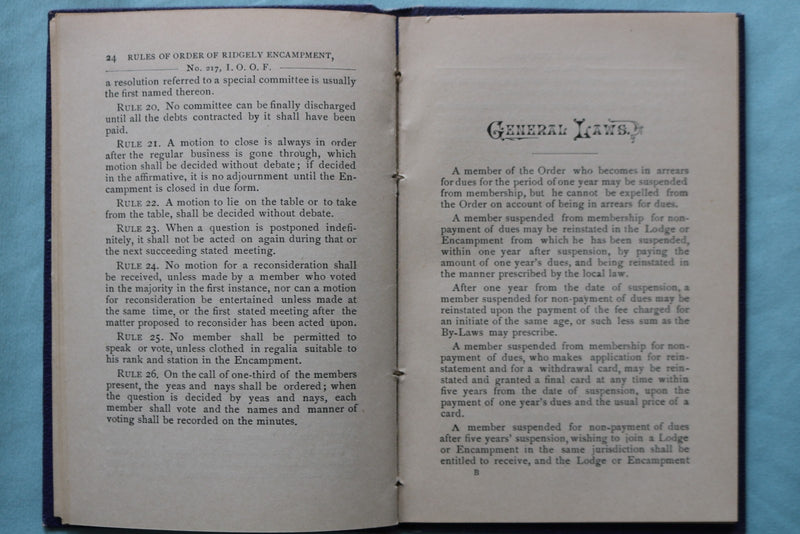 1886 RIDGELY ENCAMPMENT NO. 217, I.O.O.F. OF PA HARDCOVER BOOK - K 3340