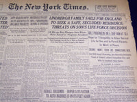 1935 DECEMBER 23 NEW YORK TIMES - LINDBERGH FAMILY SAILS FOR ENGLAND- NT 1984
