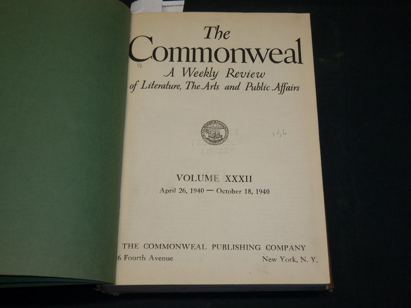1940 APRIL-OCTOBER THE COMMONWEALTH MAGAZINE BOUND VOLUME NO. 32 - R 383