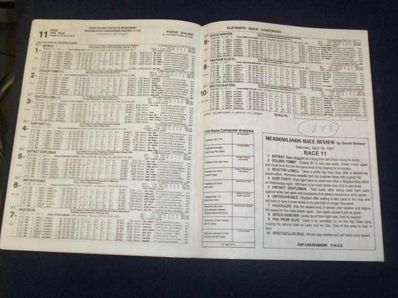 1992 APR 15 & 1997 APR 19 THE MEADOWLANDS PROGRAMS-LOT OF 2-HORSE RACING- B 6478