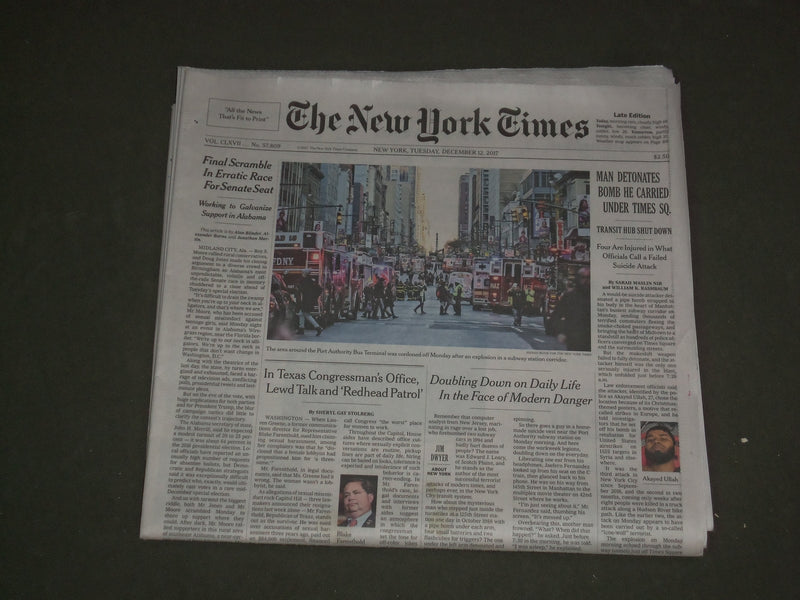 2017 DECEMBER 12 NEW YORK TIMES - MAN DETONATES BOMB UNDER TIMES SQUARE
