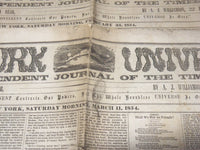 1854 NEW YORK UNIVERSE NEWSPAPERS LOT OF 2 - A. J. WILLIAMSON - NP 3879S