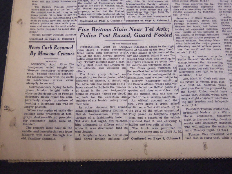 1947 APRIL 26 NEW YORK TIMES - FIVE BRITONS SLAIN NEAR TEL AVIV - NT 5168