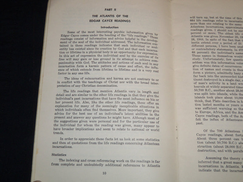 1962 ATLANTIS - FACTOR FICTION BOOK BY EDGAR E. CAYCE - STUDY SERIES - J 8843