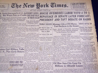 1947 JUNE 21 NEW YORK TIMES - HOUSE OVERRIDES LABOR VETO 4 TO 1 - NT 1423