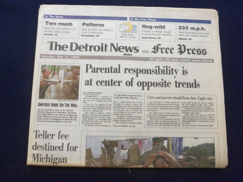 1996 MAY 11 DETROIT NEWS/FREE PRESS NEWSPAPER- PARENTAL RESPONSIBILITY - NP 7214