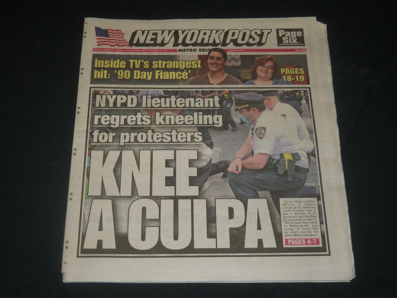 2020 JUNE 12 NEW YORK POST NEWSPAPER - NYPD LIEUTENANT REGRETS KNEELING