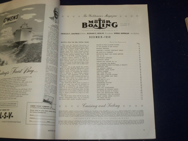 1950 DECEMBER MOTOR BOATING MAGAZINE - THE YACHTSMEN'S MAGAZINE - B 6616