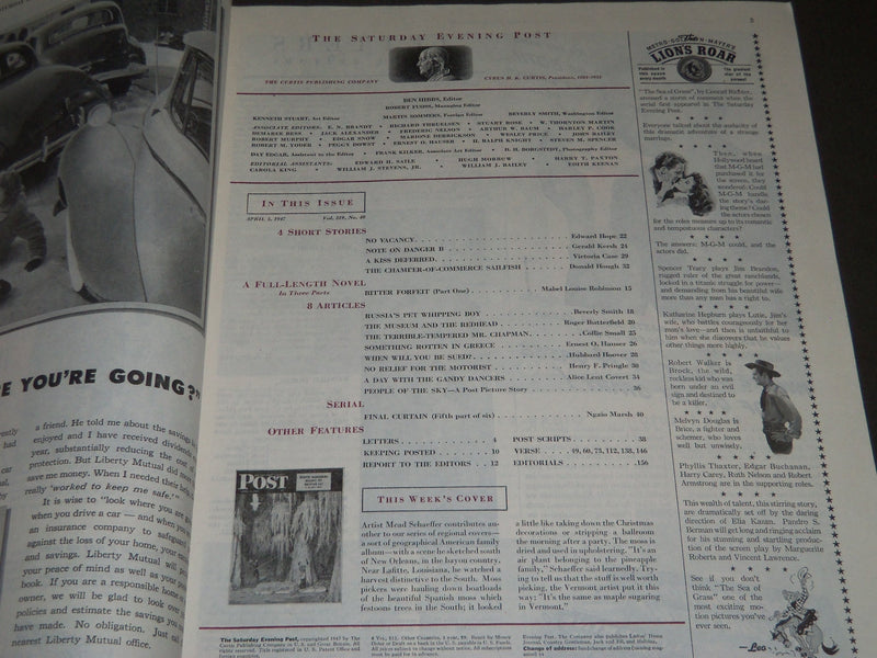1947 APRIL 5 THE SATURDAY EVENING POST MAGAZINE - ILLUSTRATED COVER - SP 208