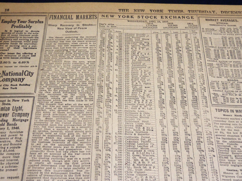 1916 DECEMBER 14 NEW YORK TIMES - GERMANY PLANS CONFERENCE AT THE HAGUE- NT 8635