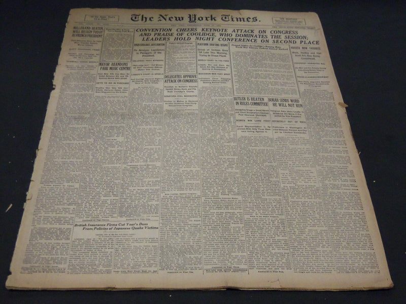 1924 JUNE 11 NEW YORK TIMES - CONVENTION CHEERS KEYNOTE ATTACK CONGRESS- NT 5039