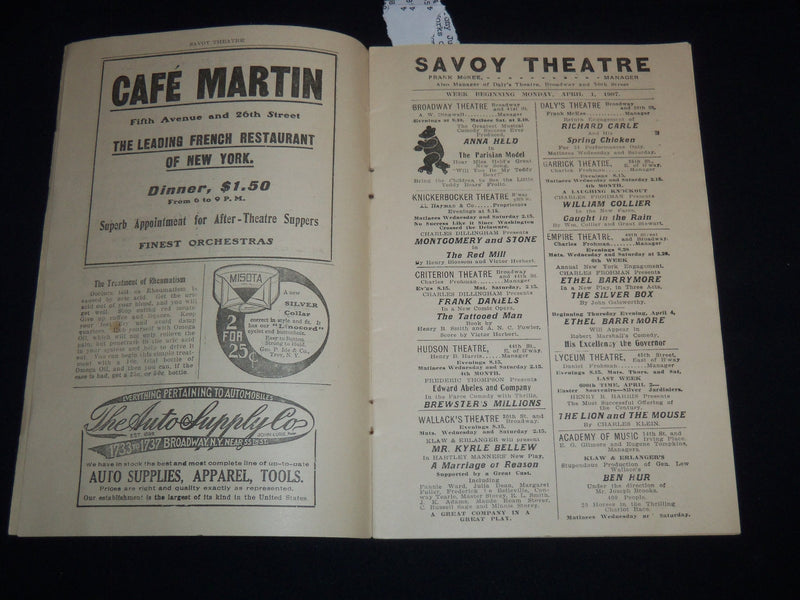1907 THE MAN OF THE HOUR THEATRE PROGRAM - FAIRBANKS - SAVOY THEATRE - J 9015