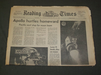 1969 JULY 22 READING (PA) TIMES NEWSPAPER - APOLLO 11 HURTLES HOME - NP 3263