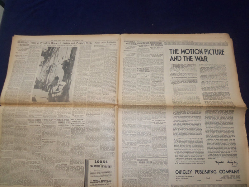 1942 NOV 9 NEW YORK TIMES - U.S. SEIZES AFRICAN BEACHHEADS AND AIRPORTS- NP 6514