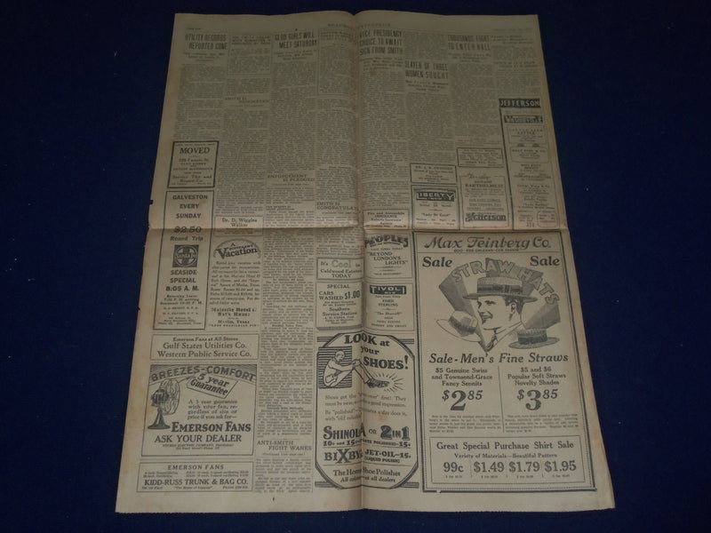 1928 JUNE 29 BEAUMONT ENTERPRISE NEWSPAPER - ALFRED E. SMITH 1ST BALLOT- NP 972F