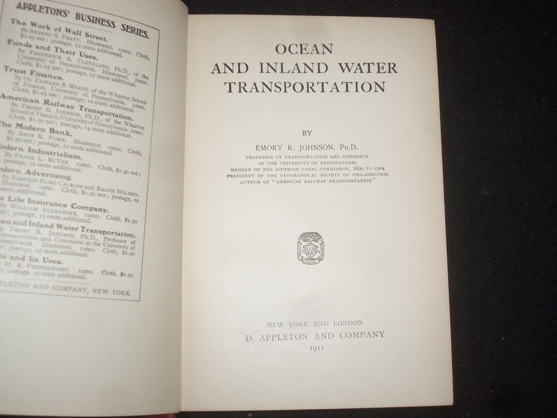 1911 OCEAN AND INLAND WATER TRANSPORTATION HARDCOVER BOOK BY E. JOHNSON- KD 9213