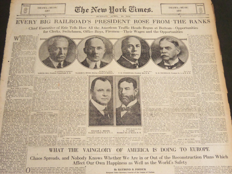 1920 APR 25 NY TIMES DRAMA SECTION - EVERY BIG RAILROAD'S PRESIDENT - NT 7069