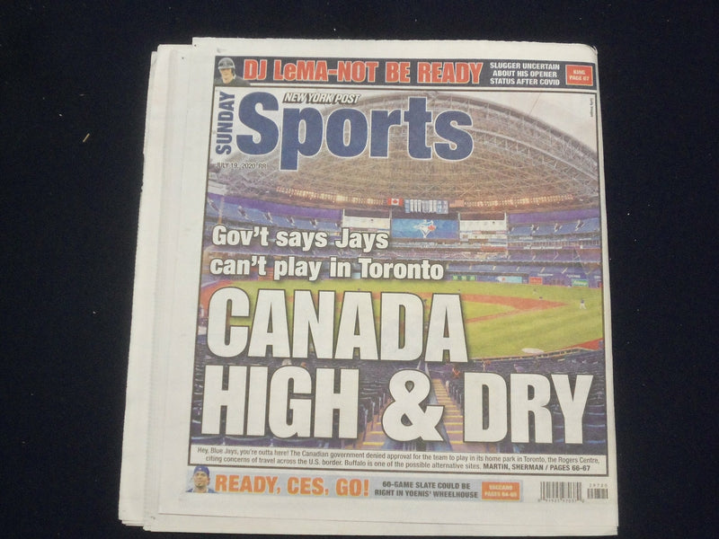 2020 JULY 19 NEW YORK POST NEWSPAPER - TORONTO BLUE JAYS CANNOT PLAY IN TORONTO