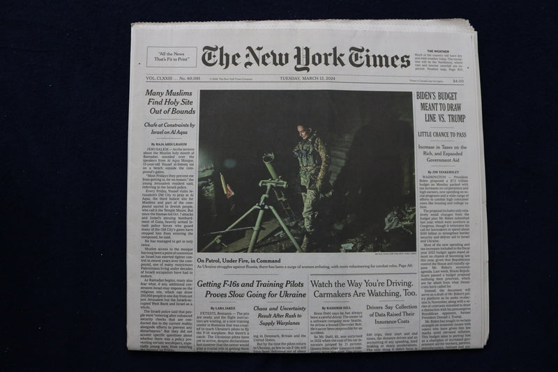 2024 MARCH 12 NEW YORK TIMES - BIDEN'S BUDGET MEANT TO DRAW LINE VS. TRUMP