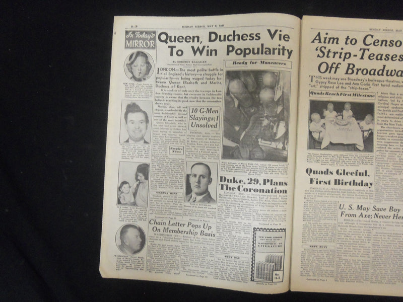 1937 MAY 9 NEW YORK SUNDAY MIRROR - RENEW SEARCH FOR SLAYER OF G-MAN - NP 2333