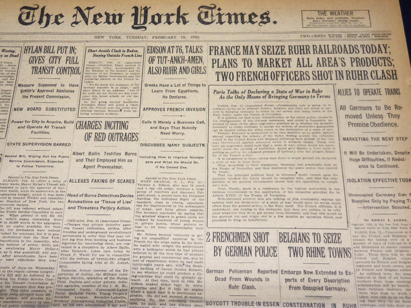 1923 FEBRUARY 13 NEW YORK TIMES - EDISON AT 76 TALKS OF TUT-ANKH AMEN - NT 7988
