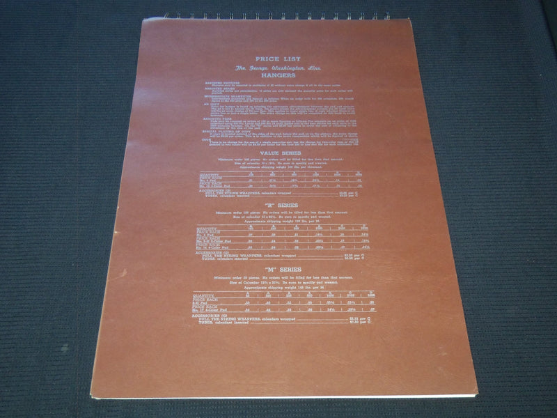 1954 THE GEORGE WASHINGTON HANGERS CALENDAR SALESMAN SAMPLE SHEETS BOOK - C 20