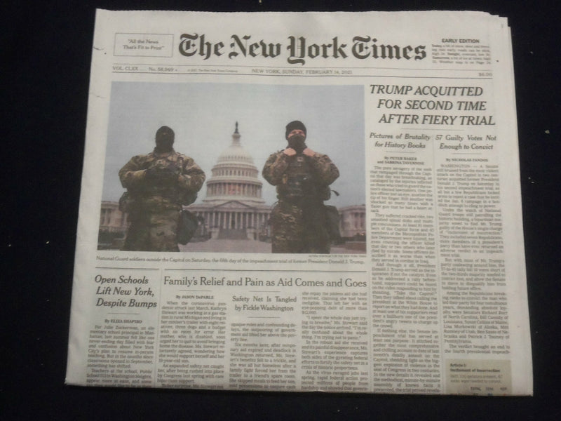 2021 FEBRUARY 14 NEW YORK TIMES - TRUMP ACQUITTED FOR SECOND TIME AFTER TRIAL