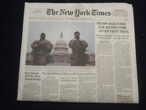 2021 FEBRUARY 14 NEW YORK TIMES - TRUMP ACQUITTED FOR SECOND TIME AFTER TRIAL