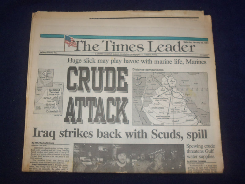 1991 JAN 26 WILKES-BARRE TIMES LEADER - CRUDE ATTACK-IRAQ STIRKES BACK - NP 8091