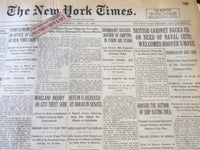 1929 APRIL 25 NEW YORK TIMES - BRITISH CABINET BACKS US ON NAVAL CUTS - NT 6578
